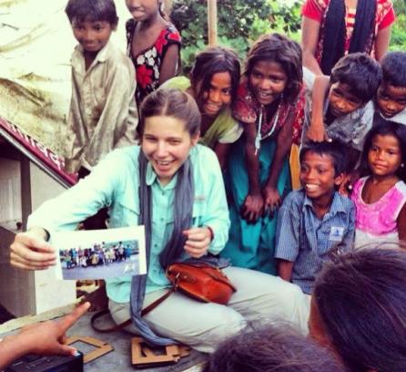Ana Vargas with children in India