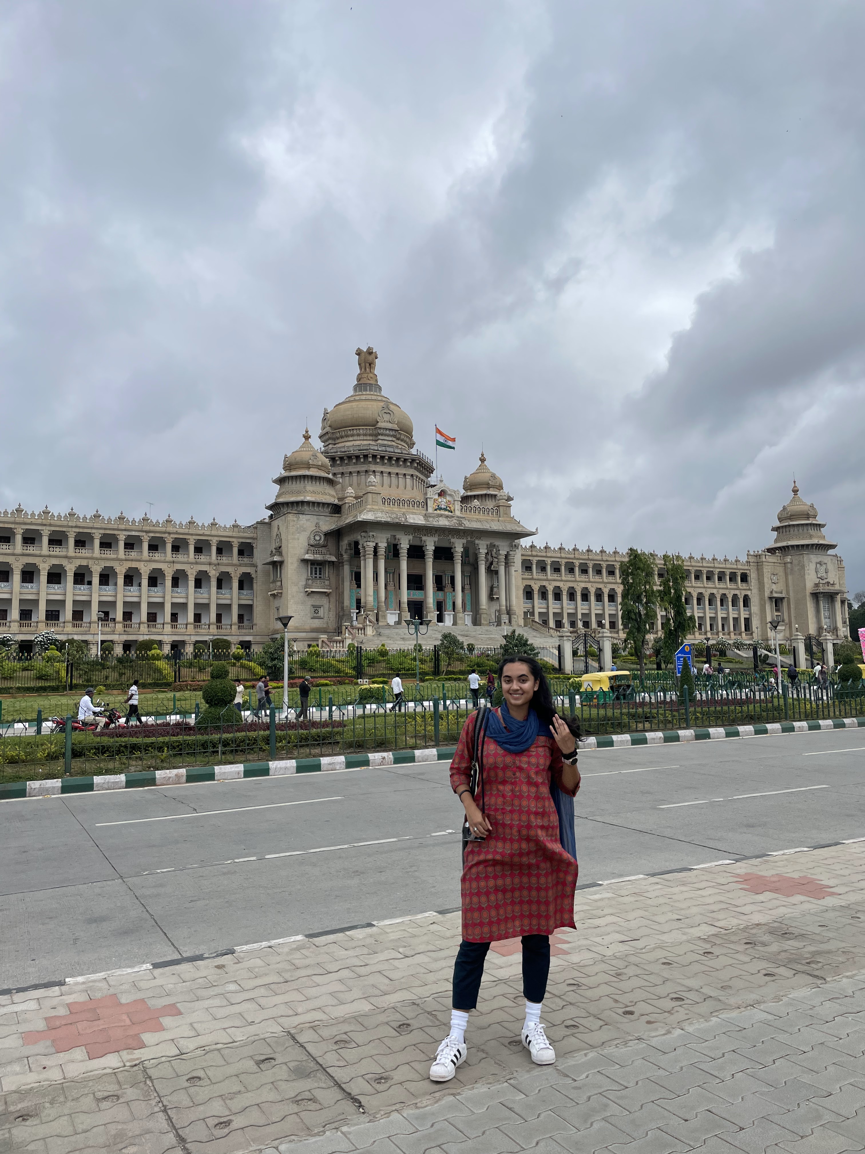 neosha in front of state house in India