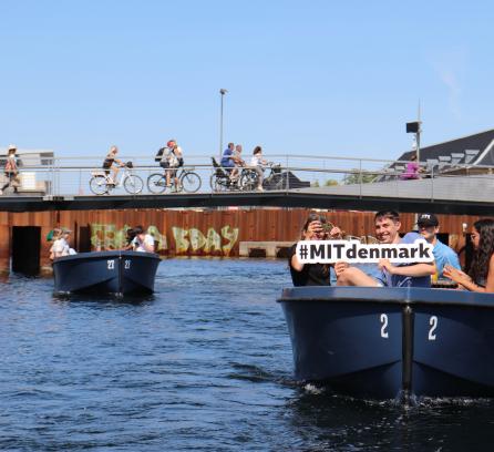 Students in a boat on a tour of Copenhagen