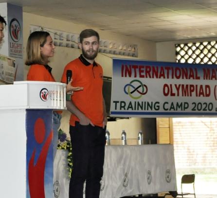 students at podium