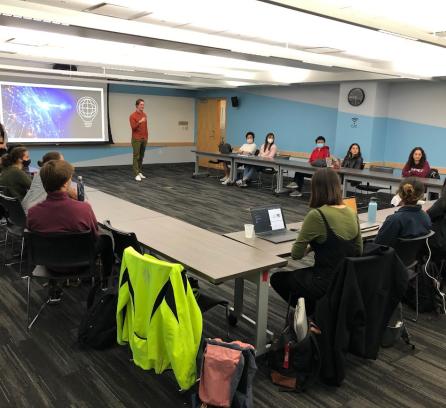 Students sit in a classroom participating in a training for Netherlands internships