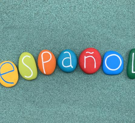 the word "Espanol" written on colorful rocks