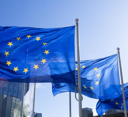 3 European Union flags waving