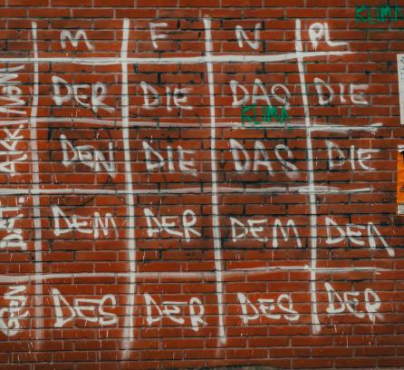 German grammar on brick wall