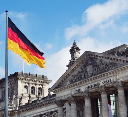 Platz der Republik and Germany Flag waving