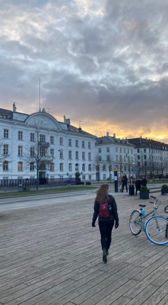 Ava walking in Copenhagen