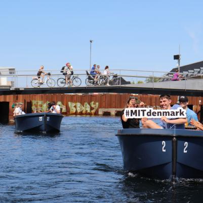 Students in a boat on a tour of Copenhagen