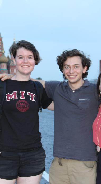 Leah Goggin (left) with two other MISTI Russia students, Jake Burga (center) and Abigail Drokhlyansky.