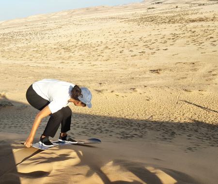 Dune surfing in the Negev Desert